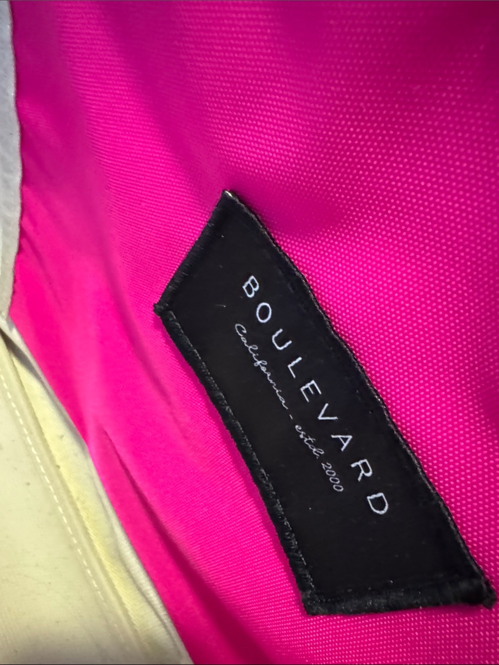 Cream Canvas Tote with Hot Pink Base and Leather Patch - Picture 4 of 5